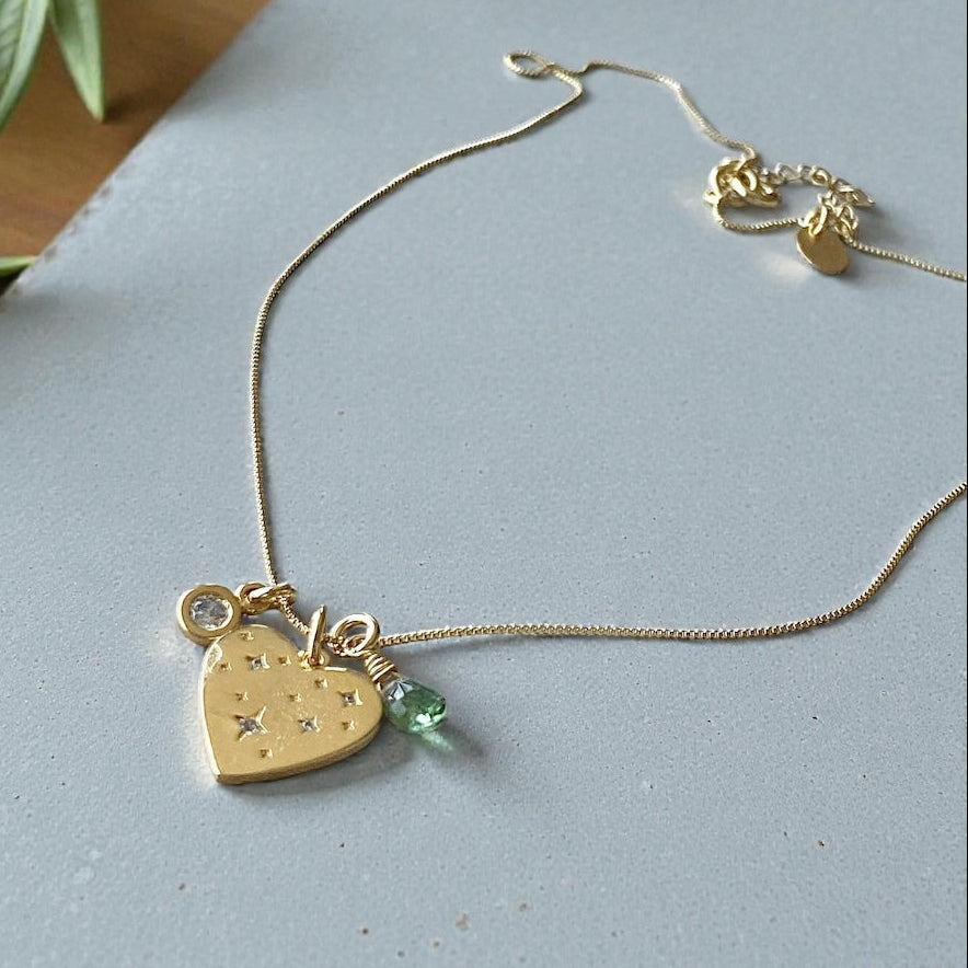 Collar trío turmalina corazón oro