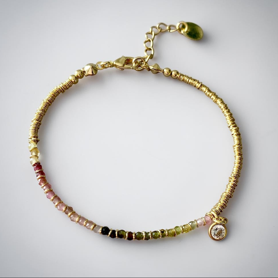 Pulsera turmalina punto de luz oro