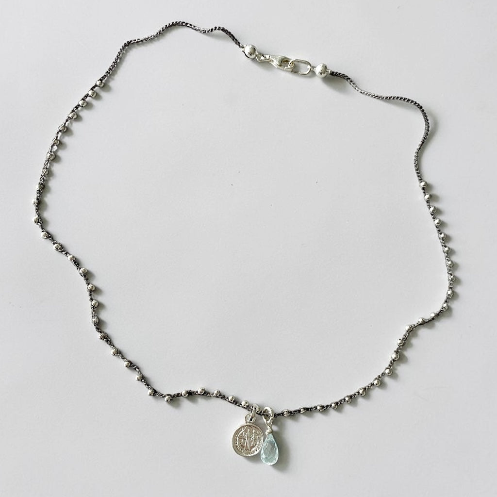 Collar tejido aguamarina San Benito plata