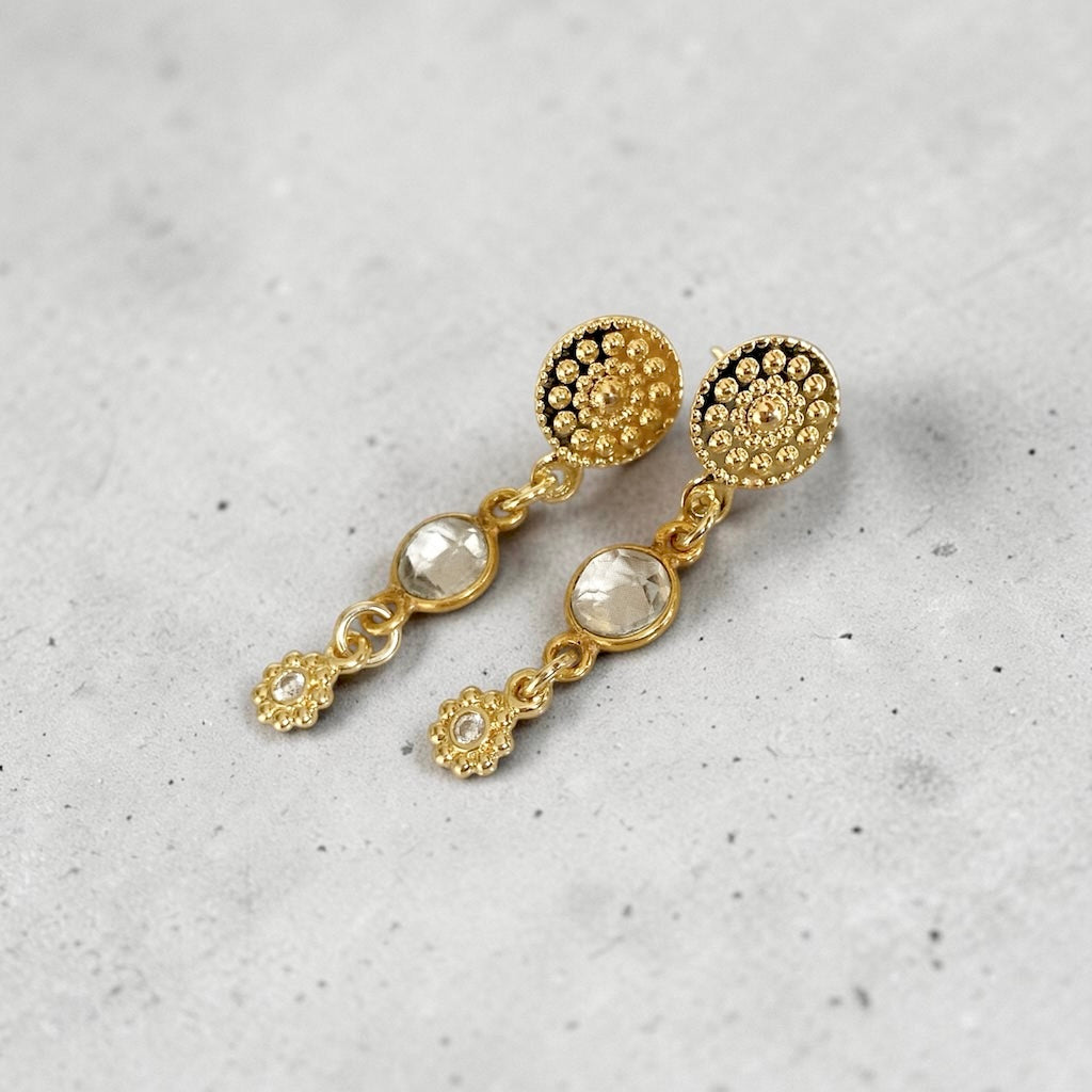 Aros mila cuarzo blanco oro