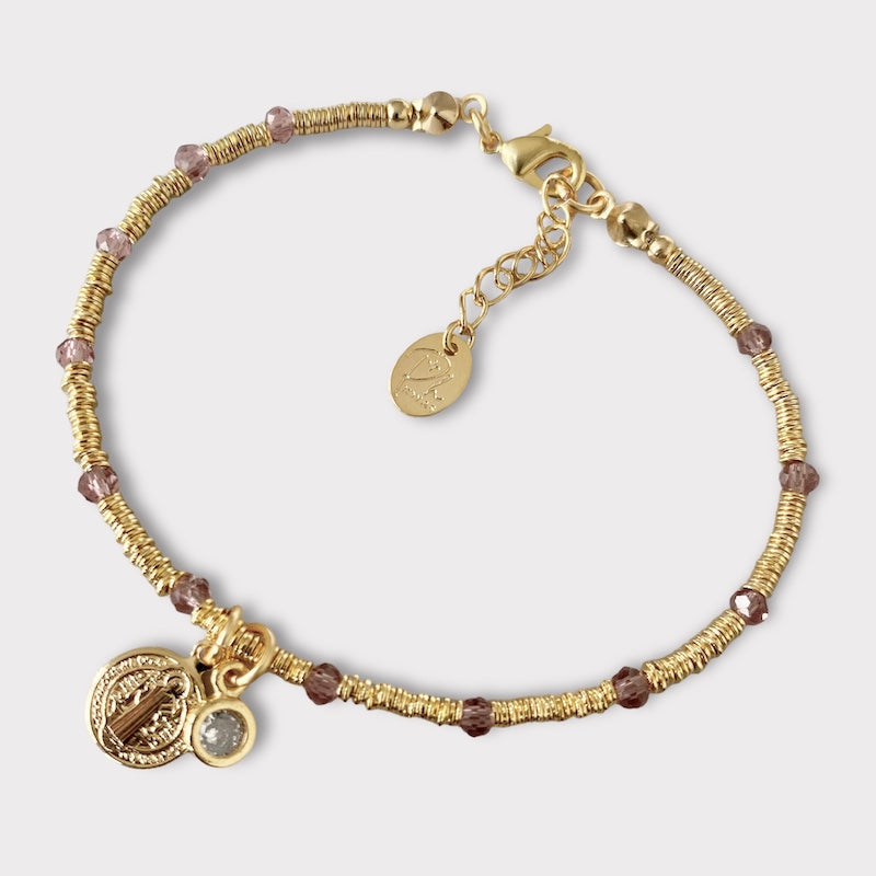 Pulsera mostacilla cristales San Benito oro