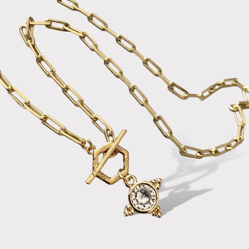 Collar broche circón oro