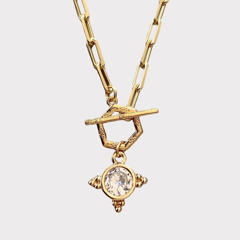 Collar broche circón oro