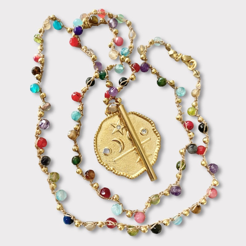 Collar tejido universo barra oro