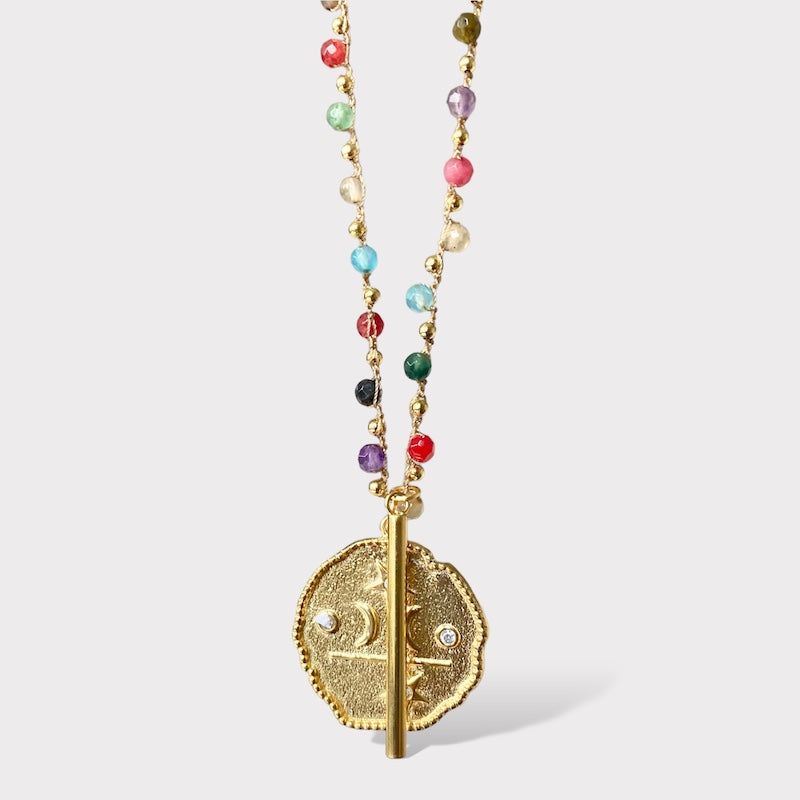 Collar tejido universo barra oro