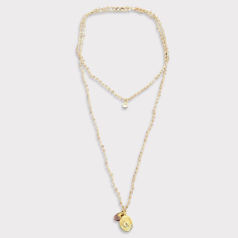 Collar doble tejido cristales champaña oro