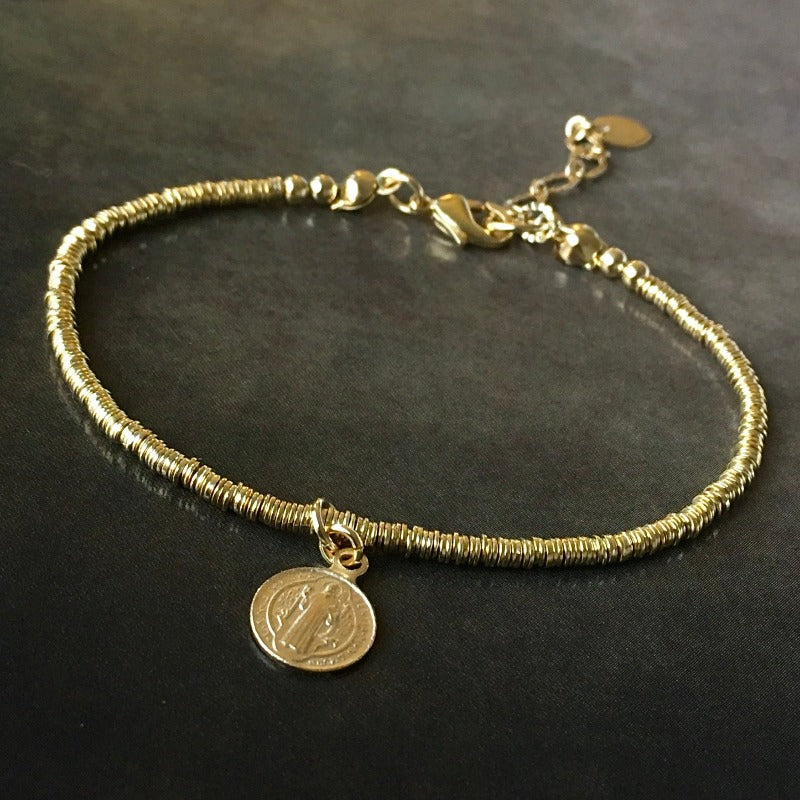 Pulsera mostacillas san benito oro