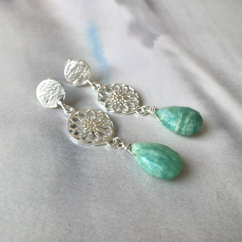 aros amazonita plata