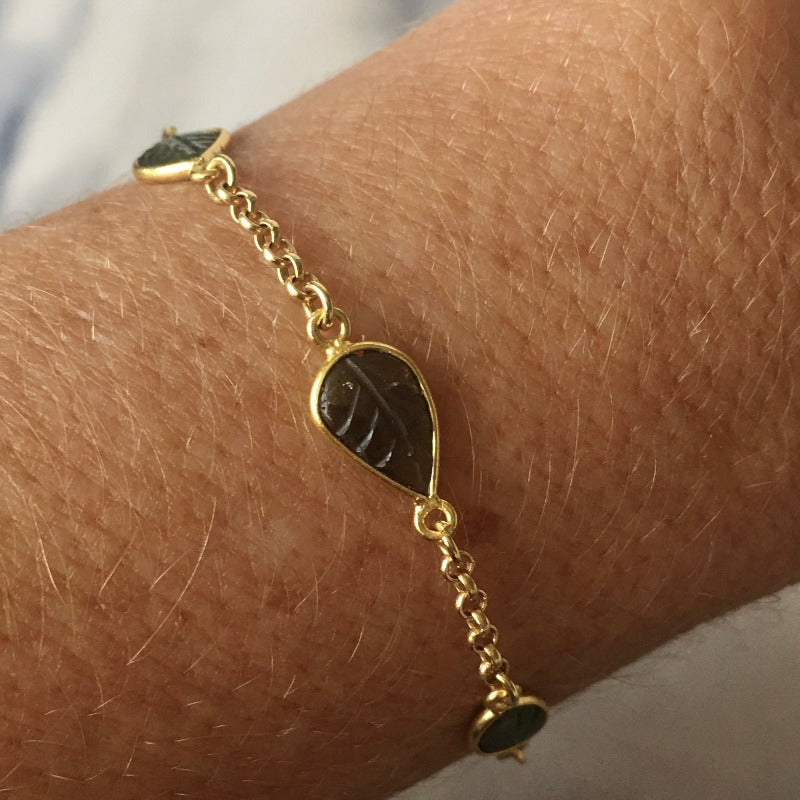 pulsera hojitas turmalina oro