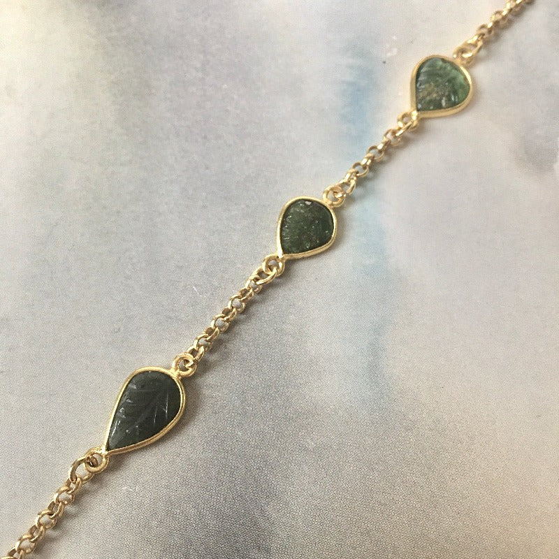 pulsera hojitas turmalina oro