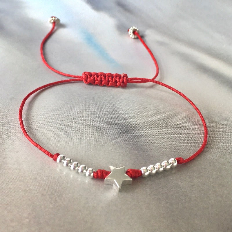 pulsera hilo rojo estrella plata