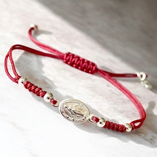 Pulsera hilo Virgen de los Rayos plata