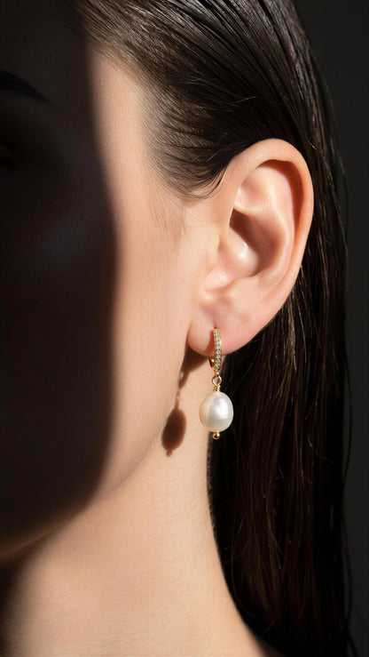 Aros argolla circones perla oro