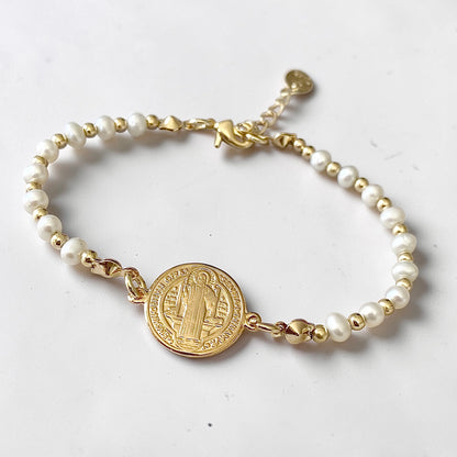 Pulsera perlas San Benito oro