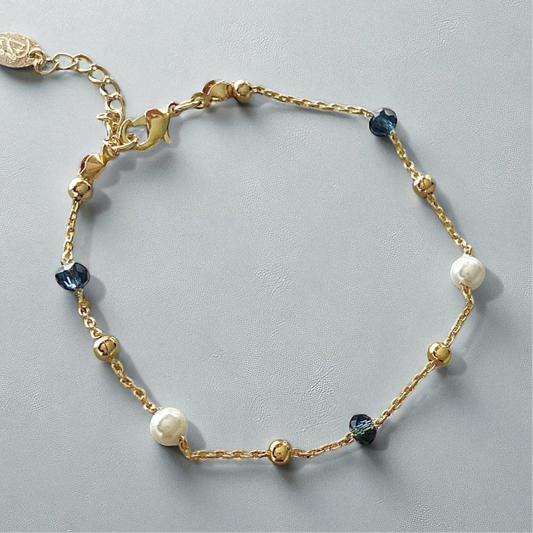 Pulsera bolitas perlas oro