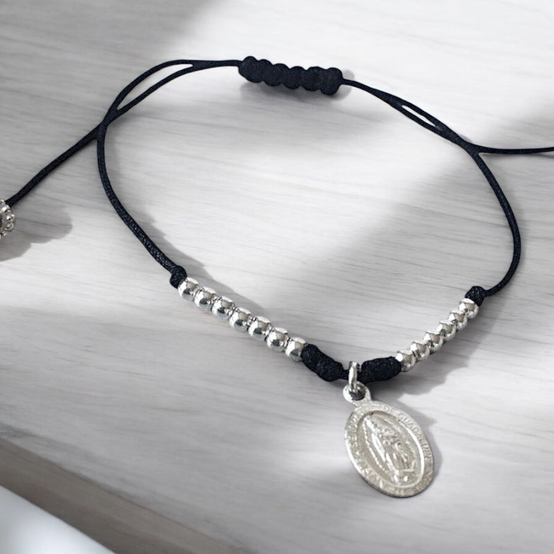 Pulsera hilo vírgen de guadalupe plata