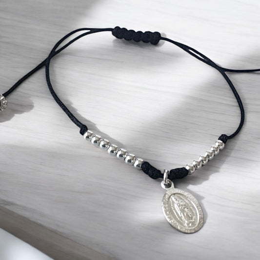 Pulsera hilo vírgen de guadalupe plata