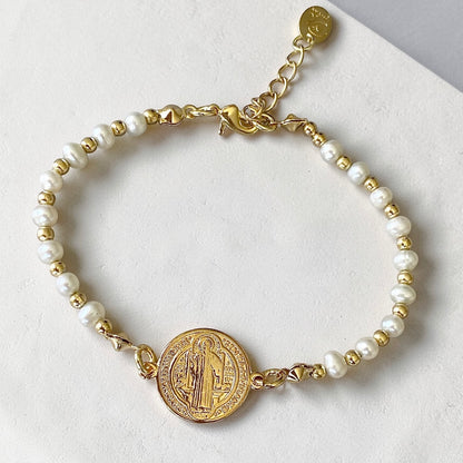 Pulsera perlas San Benito oro