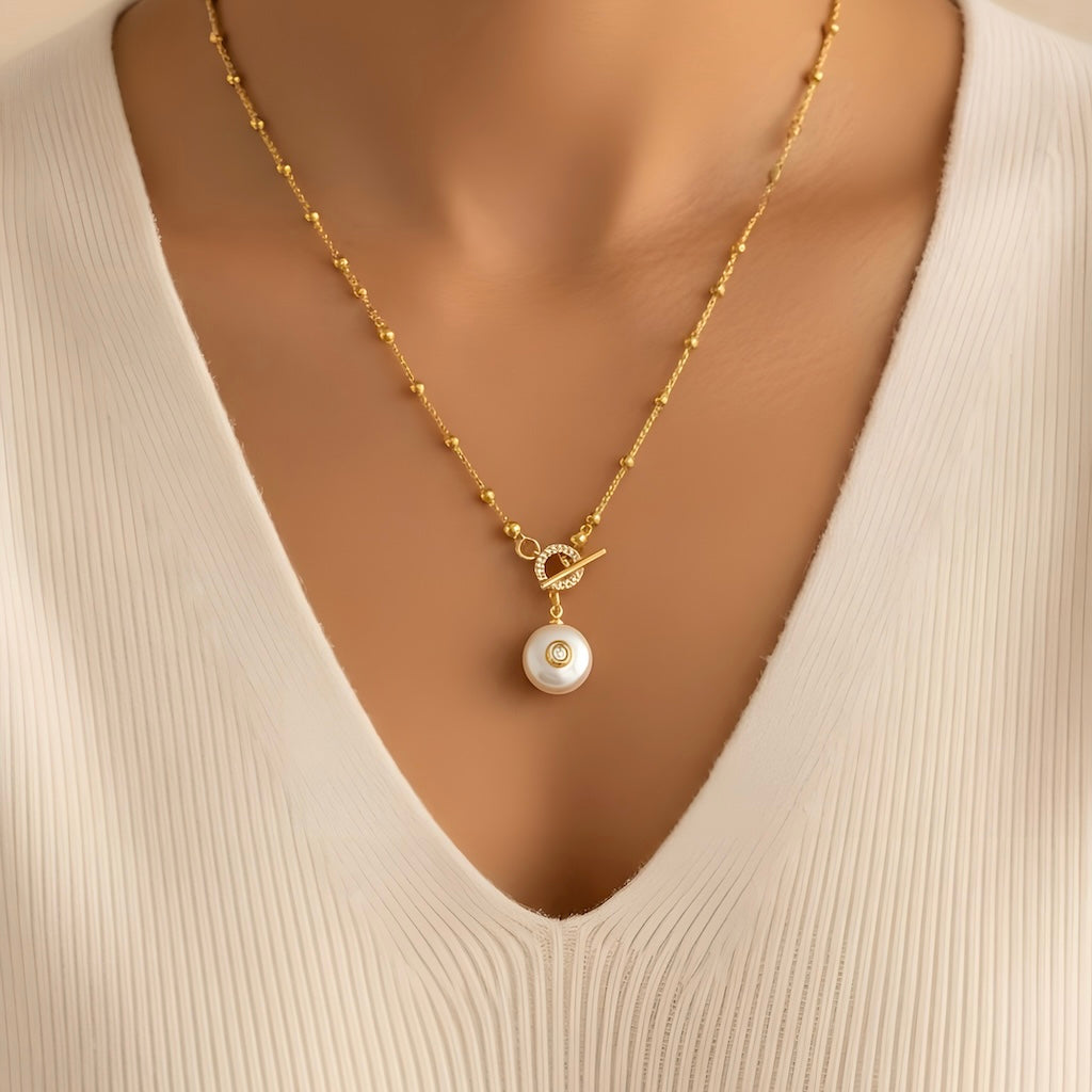 Collar perla circón oro