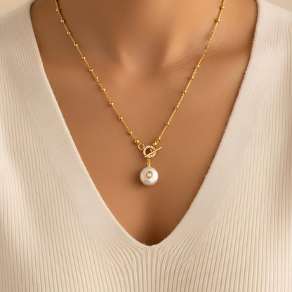 Collar perla circón oro