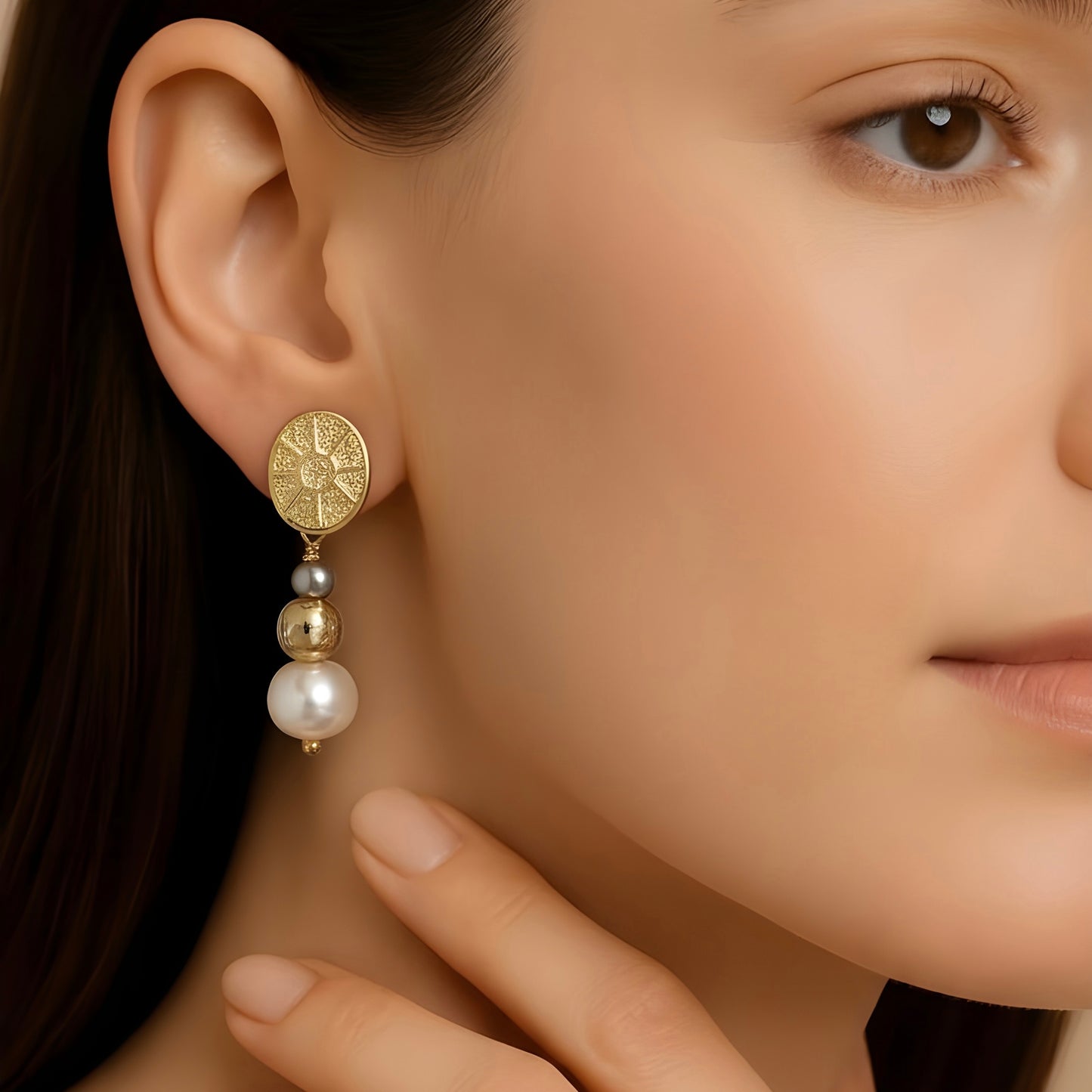 Aros blanca perlas oro