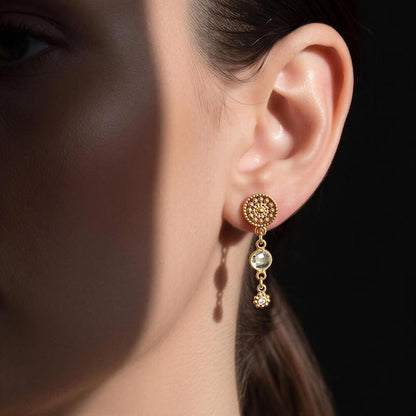 Aros mila cuarzo blanco oro