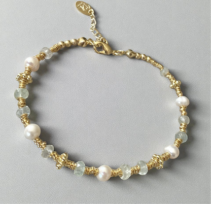 Pulsera aguamarina perlas oro