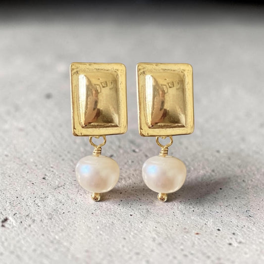 Aros rectángulo perlas oro