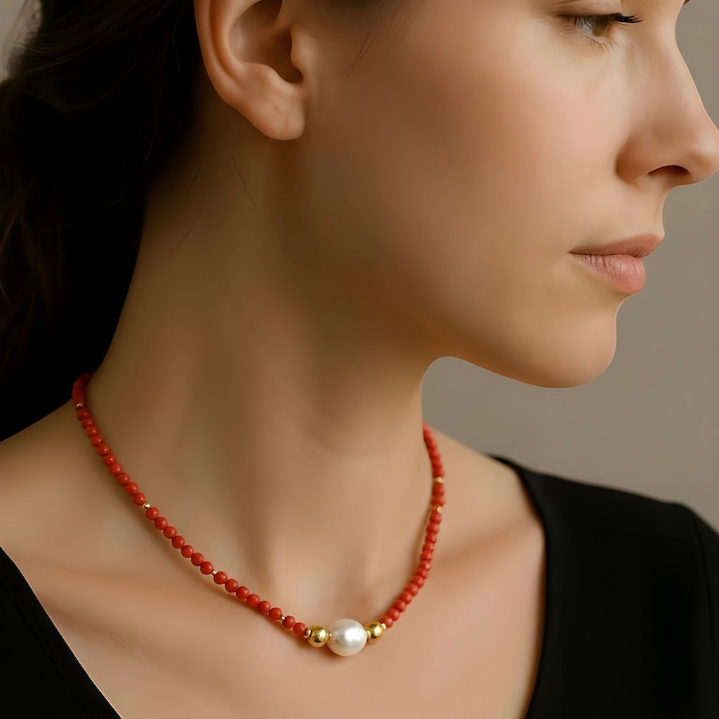 Collar coral perla oro