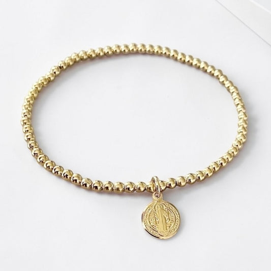 Pulsera bolitas San Benito oro