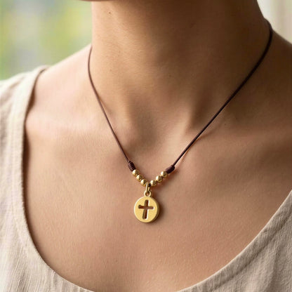 Collar hilo medalla cruz oro