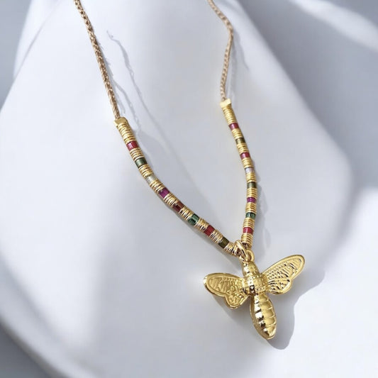 Collar tejido mijuki abeja oro