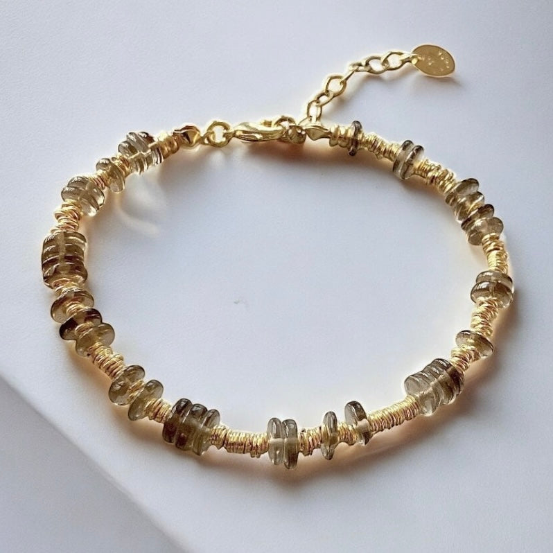 Pulsera cuarzo fumé oro