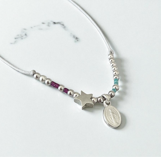 Collar hilo mijuki mini virgen estrellita plata