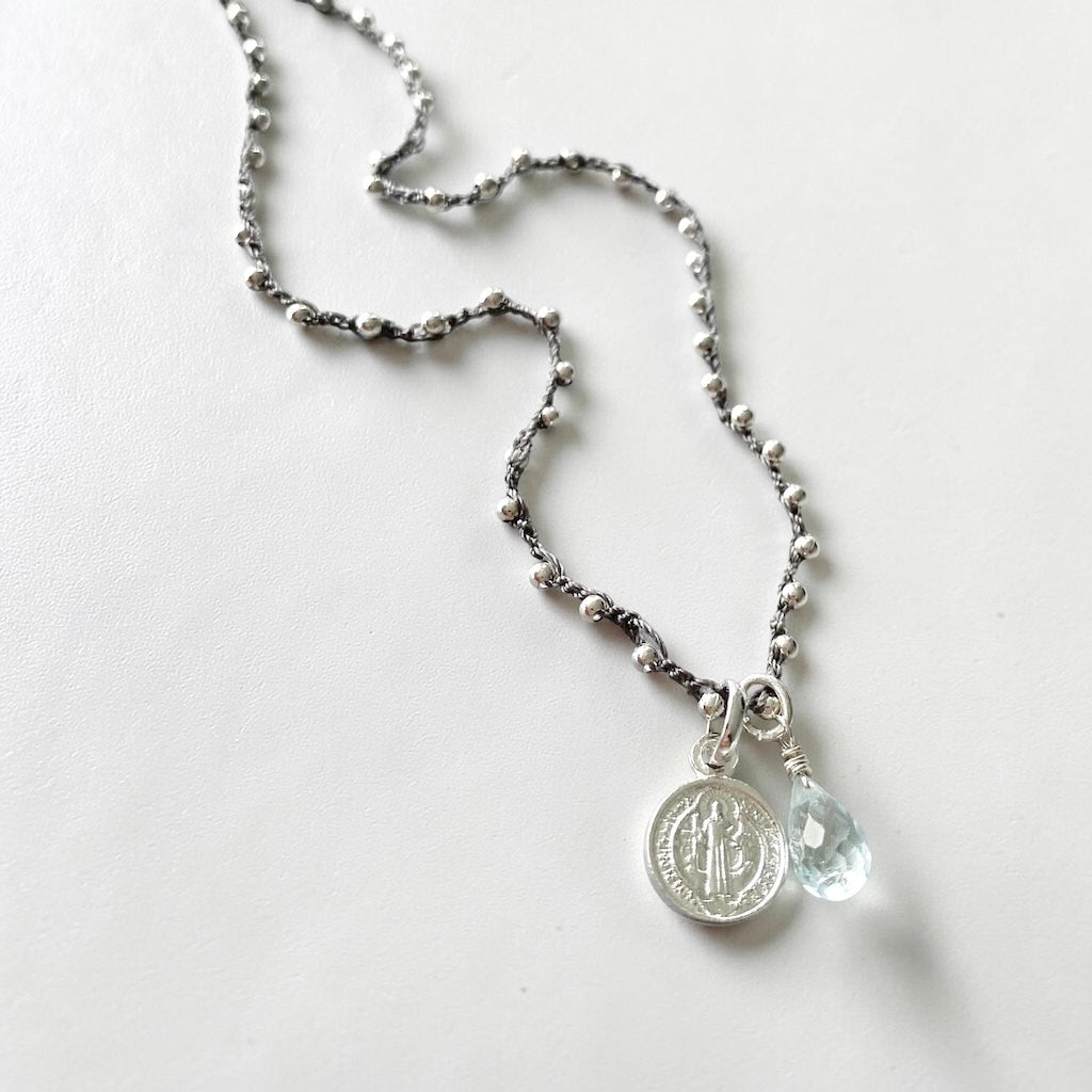 Collar tejido aguamarina San Benito plata