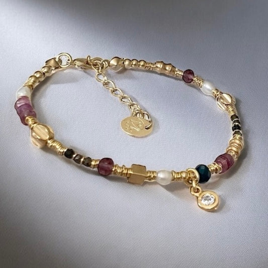 Pulsera piedras  punto de luz oro