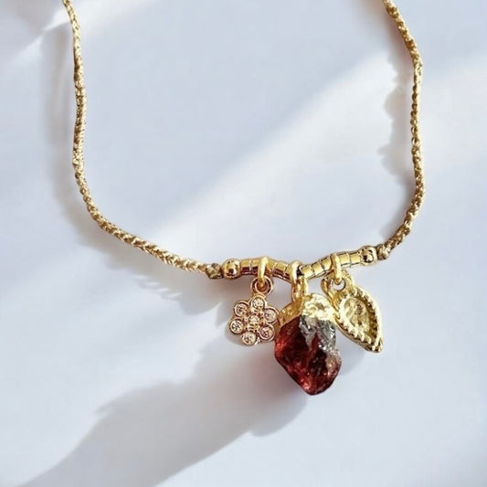 Collar tejido trío granate oro