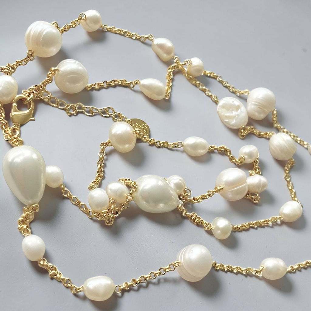 Collar largo perlas oro