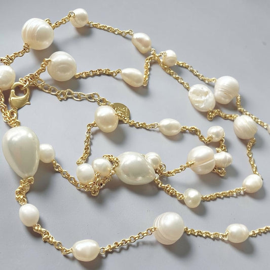 Collar largo perlas oro