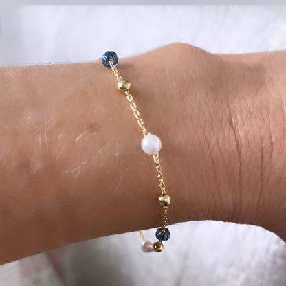 Pulsera bolitas perlas oro