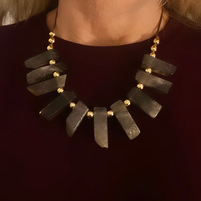 Collar cuarzo fumé oro