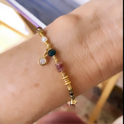 Pulsera piedras  punto de luz oro