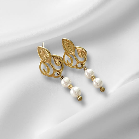 Aros turín dos perlas oro