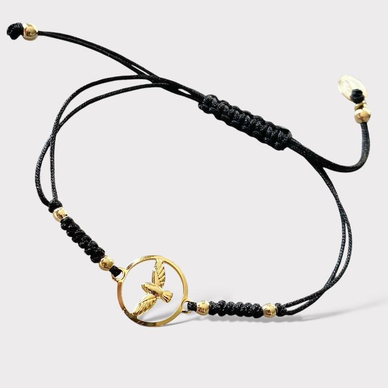 Pulsera hilo medalla espíritu santo calada oro
