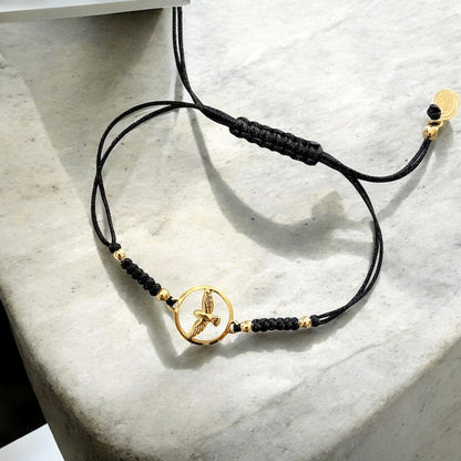 Pulsera hilo medalla espíritu santo calada oro