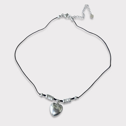 Collar hilo corazón inflado plata