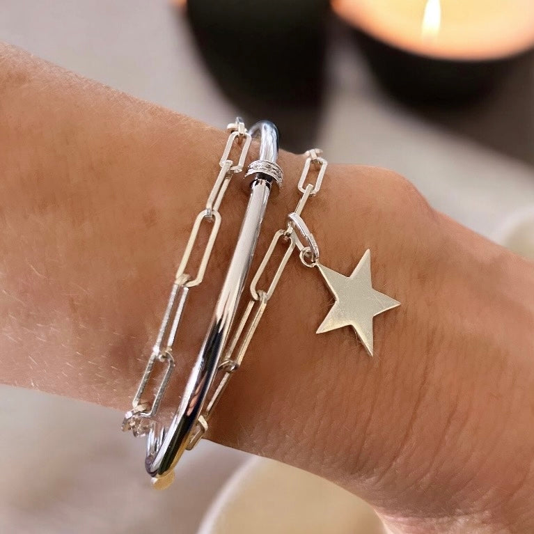 Pulsera eslabones estrella plata
