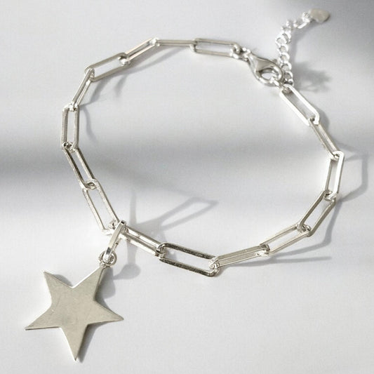Pulsera eslabones estrella plata