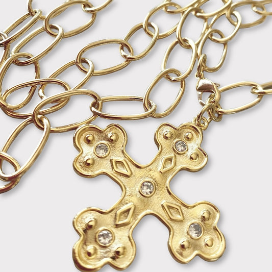 Collar cruz eslabones oro