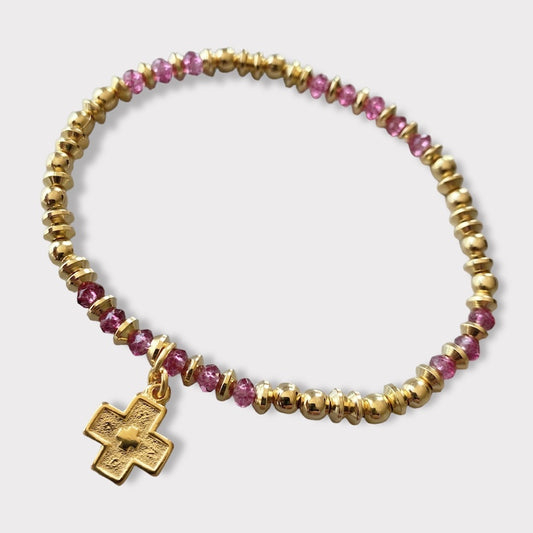 Pulsera cristales cruz oro